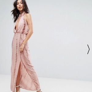 Missguided tie dye halter neck split maxi dress